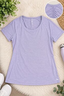 Layer 8 Women’s Large Lavender Purple Ruched Back Athletic Short Sleeve Top